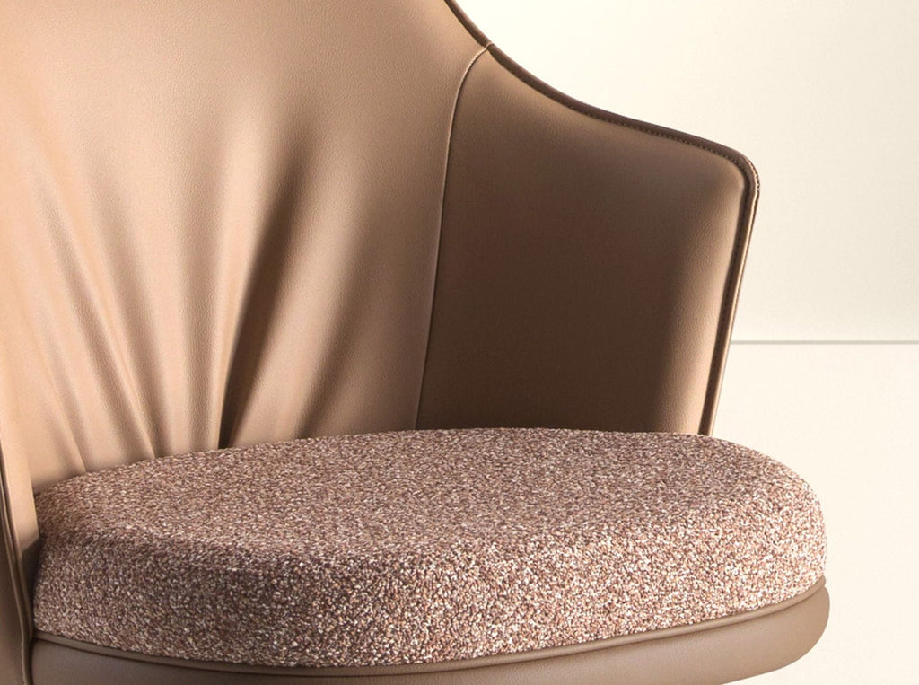 Swivel stool in mottled brown fabric and brown faux leather