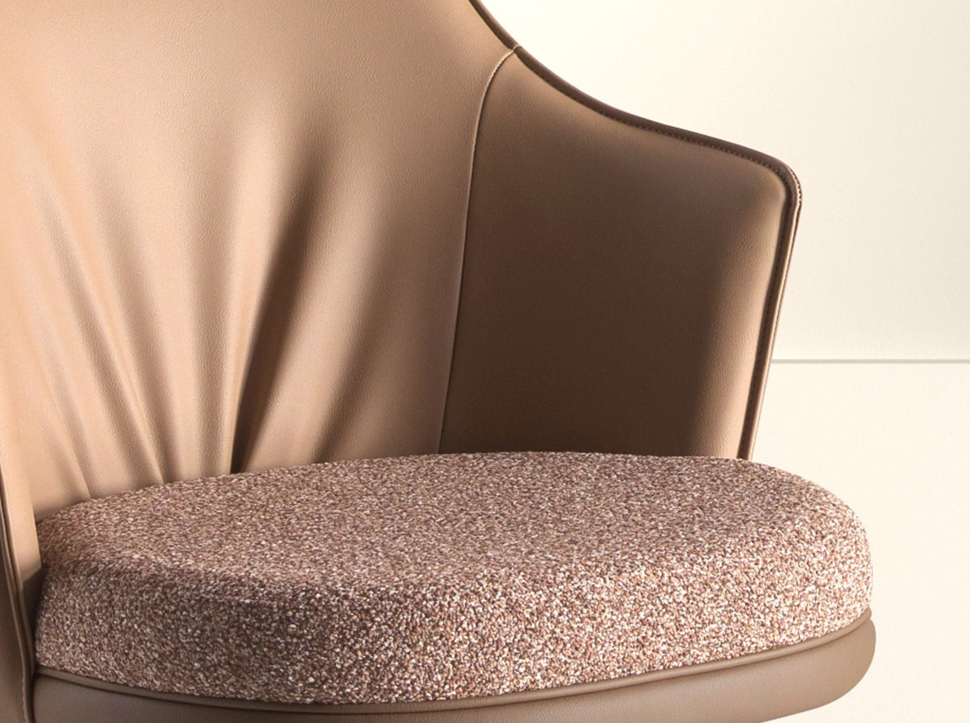 Swivel stool in mottled brown fabric and brown faux leather