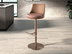 Brown terracotta and beige fabric and brown faux leather swivel stool