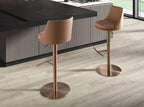 Brown terracotta and beige fabric and brown faux leather swivel stool