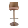 Brown terracotta and beige fabric and brown faux leather swivel stool
