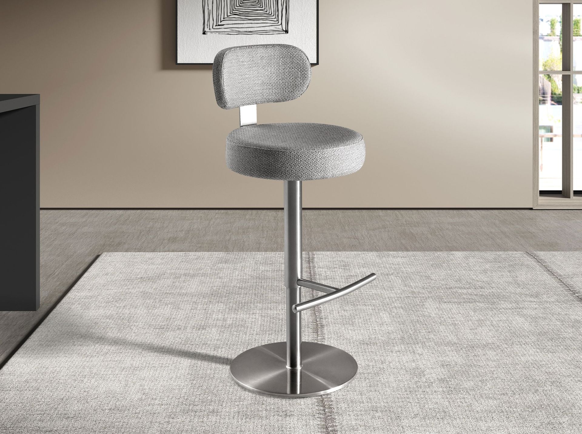 Light Grey Flecked Fabric Swivel Stool