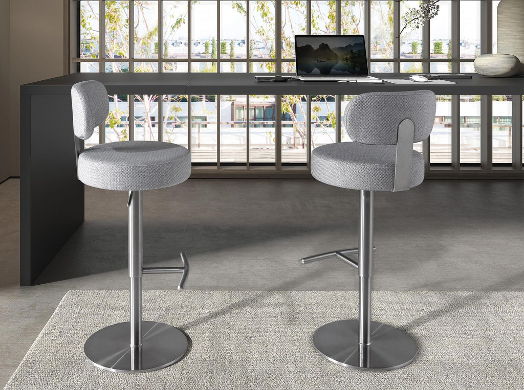Light Grey Flecked Fabric Swivel Stool