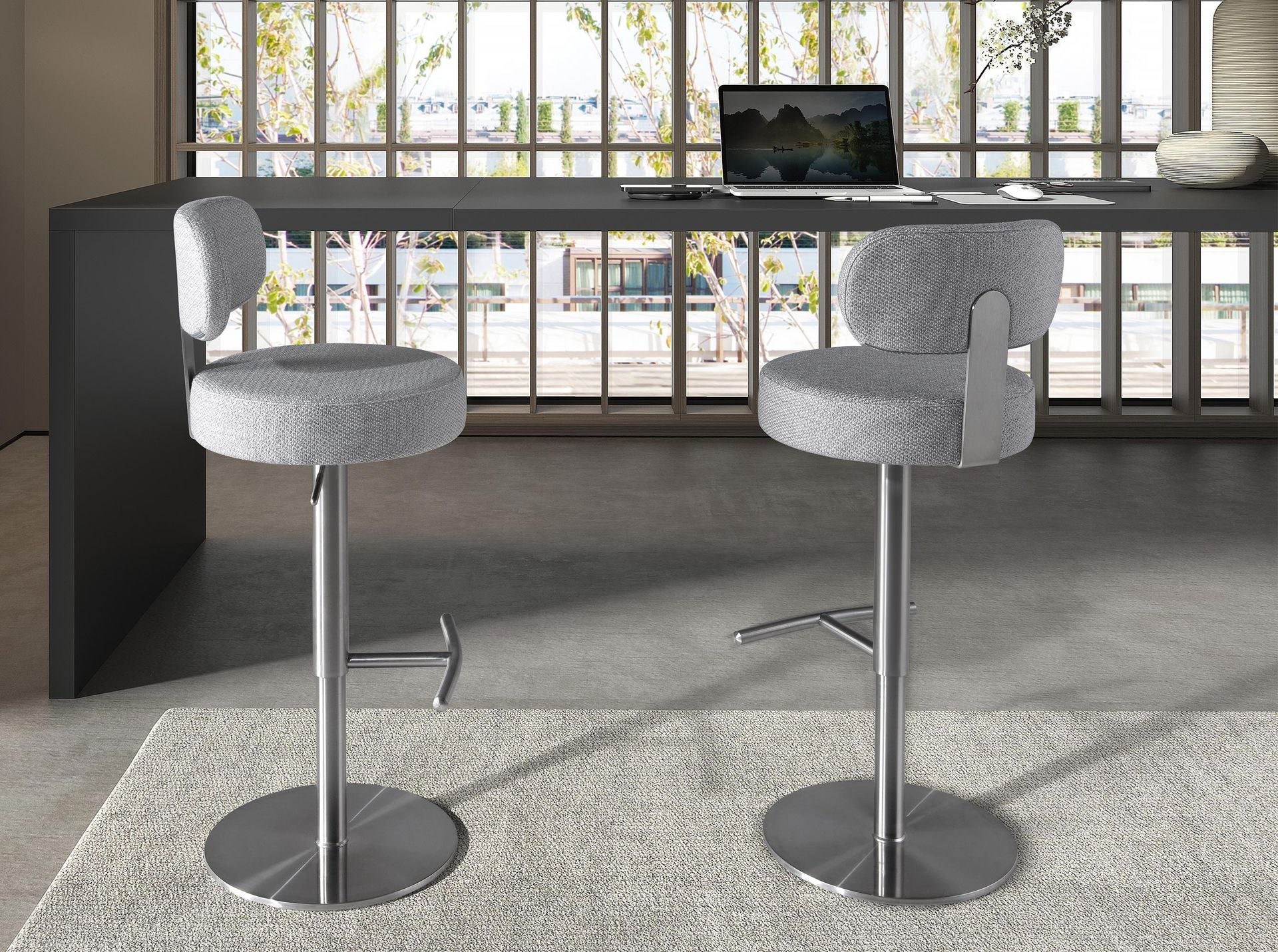 Light Grey Flecked Fabric Swivel Stool