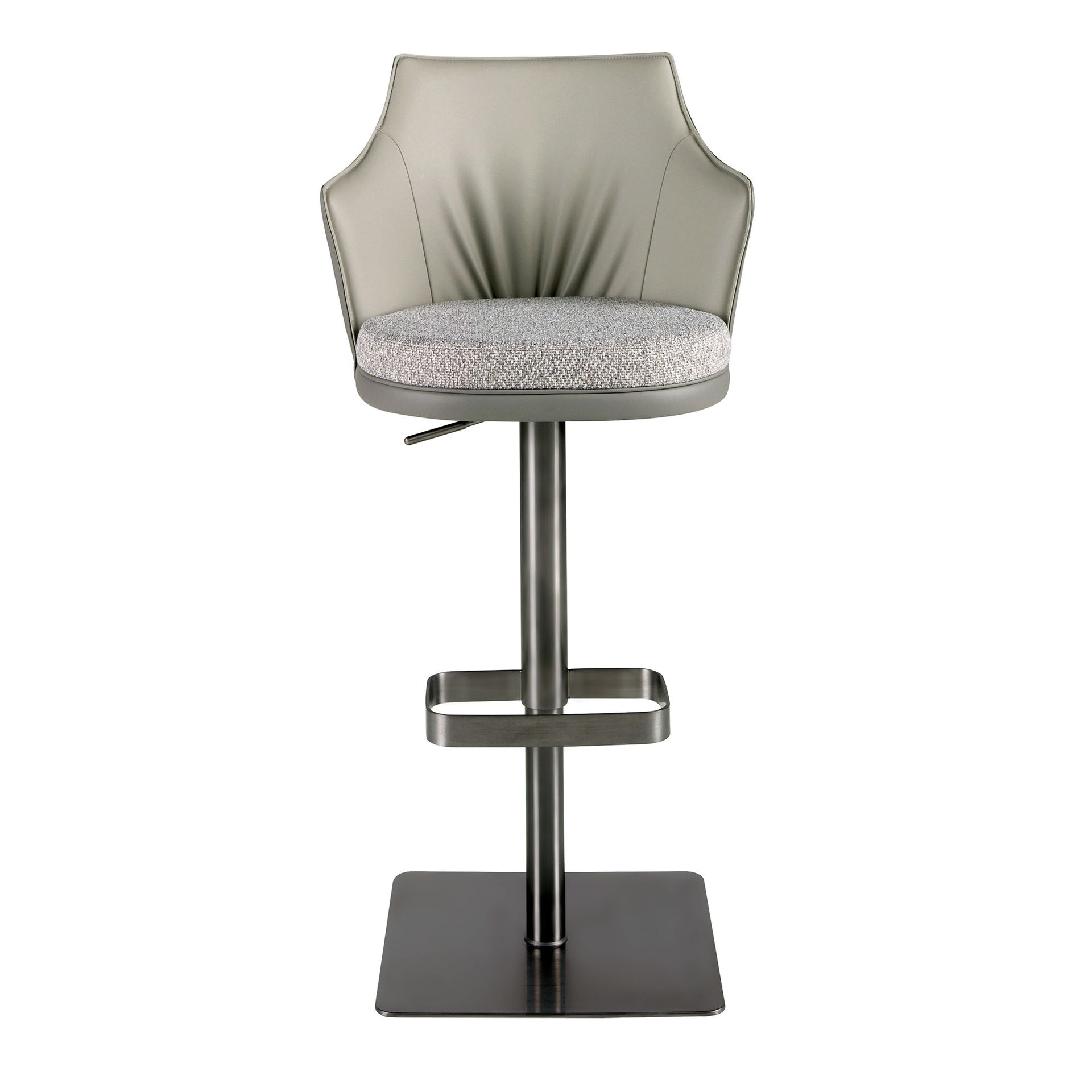 Swivel stool in mottled grey fabric and dark grey faux leather
