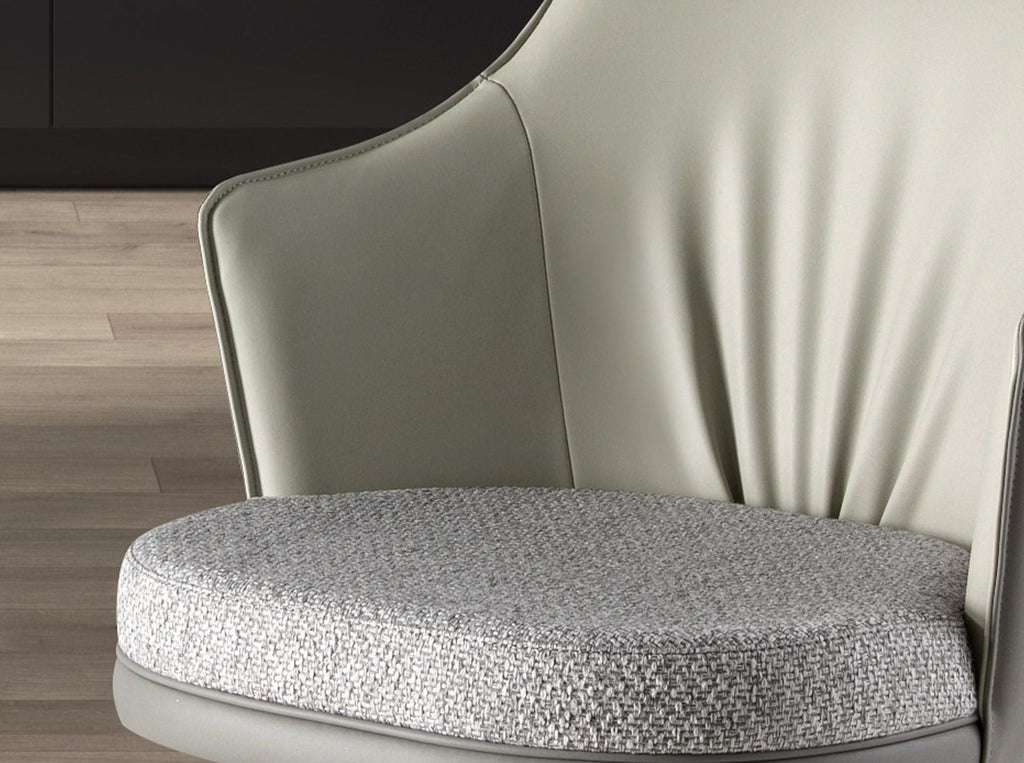 Swivel stool in mottled grey fabric and dark grey faux leather