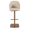 Swivel stool in mottled cream fabric and brown faux leather