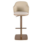 Swivel stool in mottled cream fabric and brown faux leather