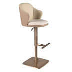 Swivel stool in mottled cream fabric and brown faux leather