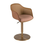Sedia girevole in tessuto marrone terracotta e beige e similpelle marrone