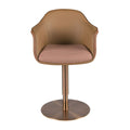 Sedia girevole in tessuto marrone terracotta e beige e similpelle marrone
