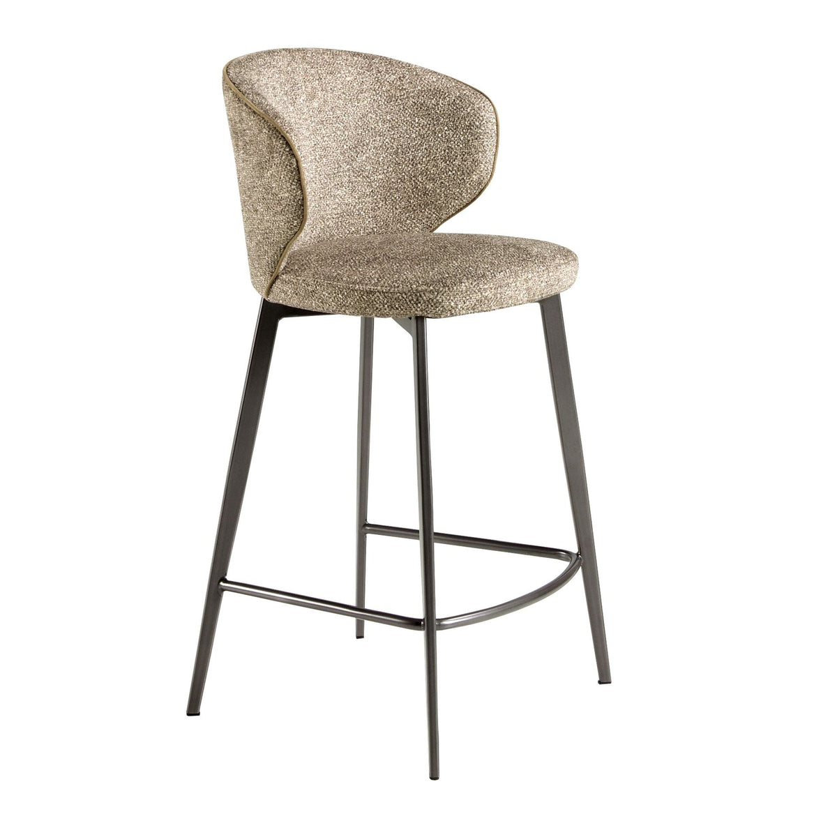 Upholstered stool in brown melange fabric