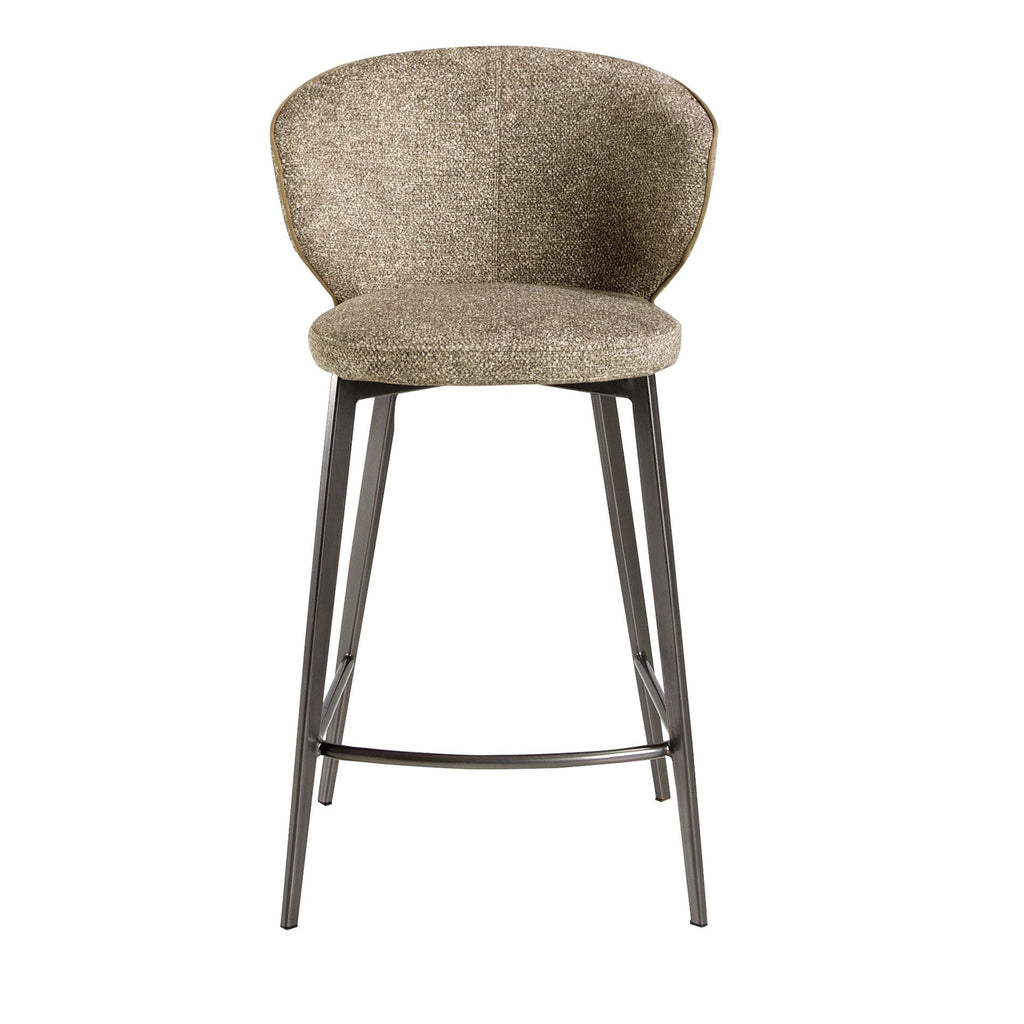 Upholstered stool in brown melange fabric