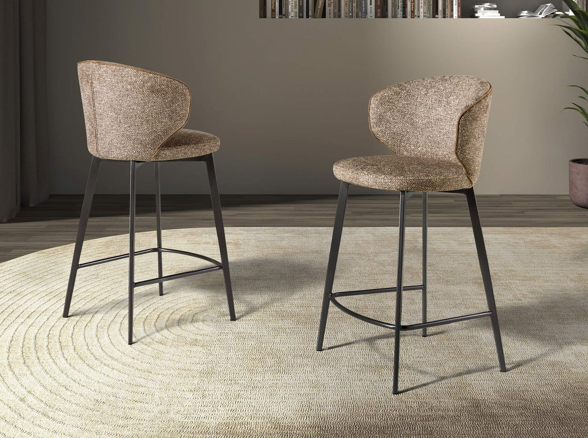 Upholstered stool in brown melange fabric