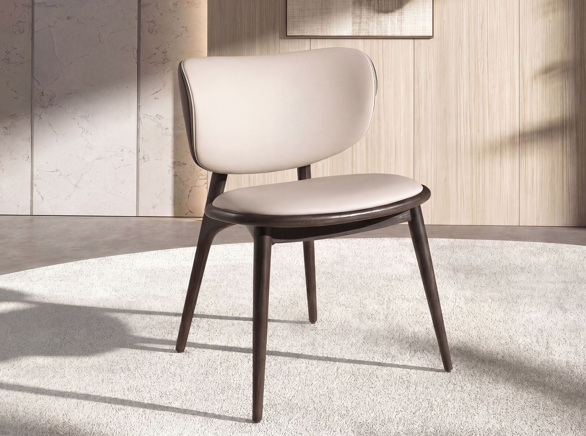 Chair in cream and dark gray faux leather