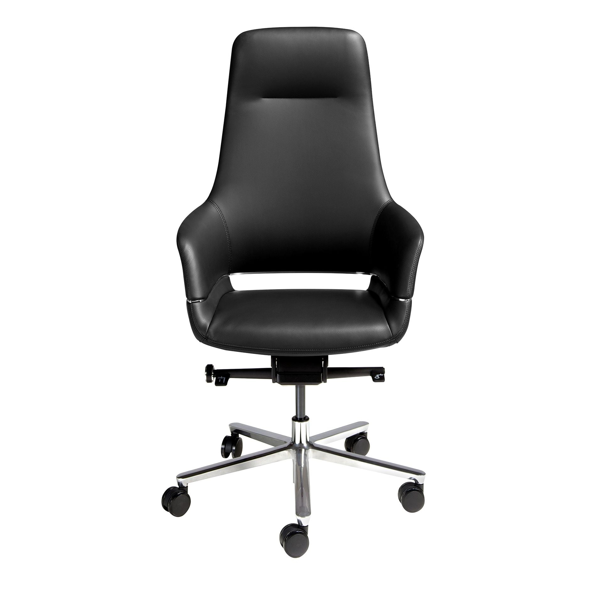 Black faux leather swivel office chair