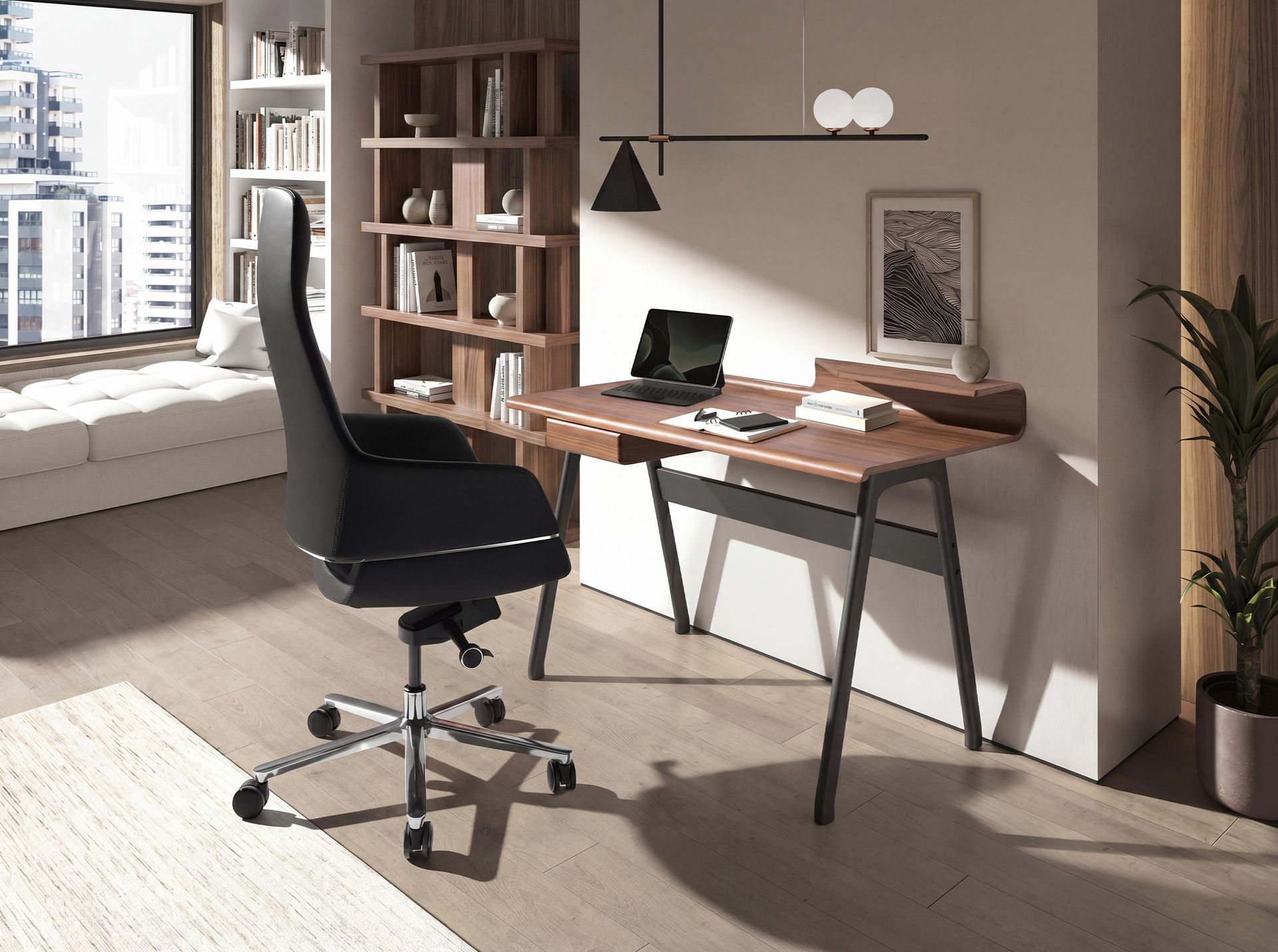 Black faux leather swivel office chair