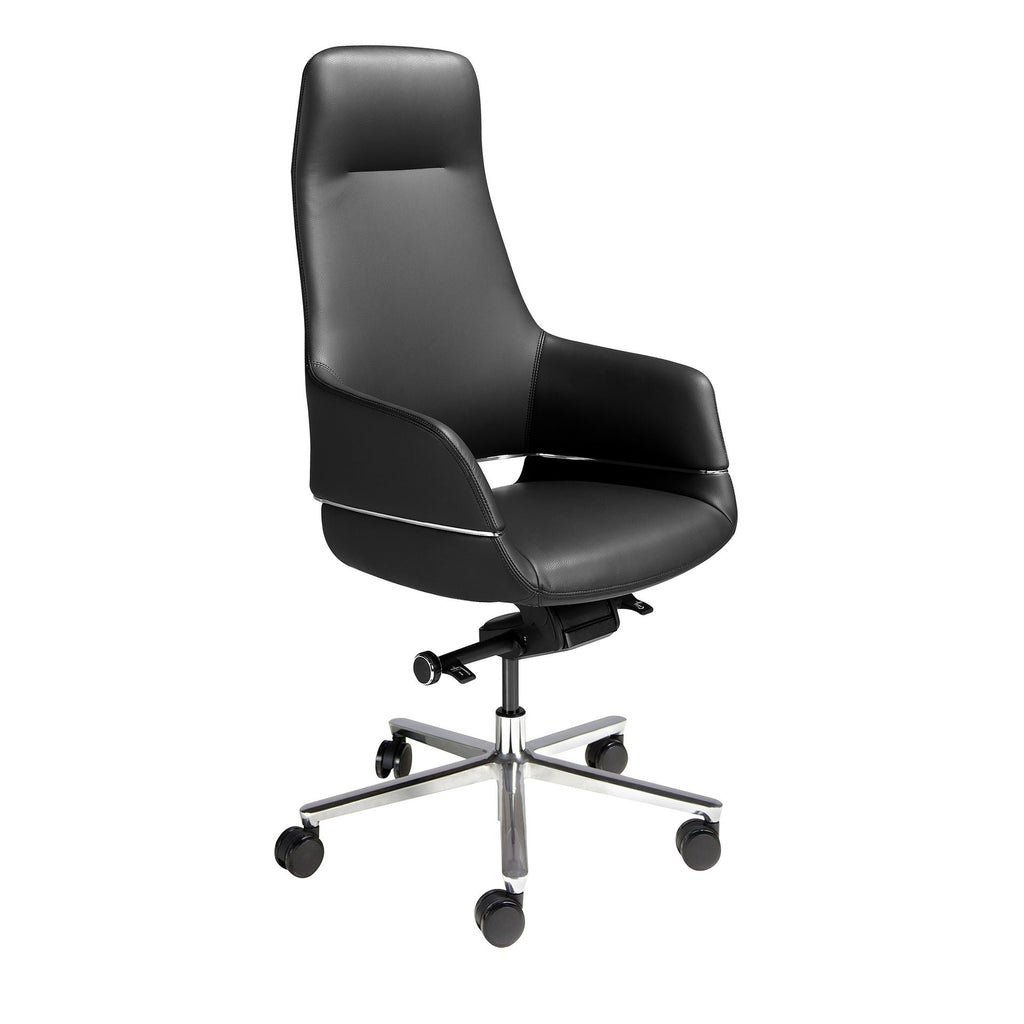 Black faux leather swivel office chair