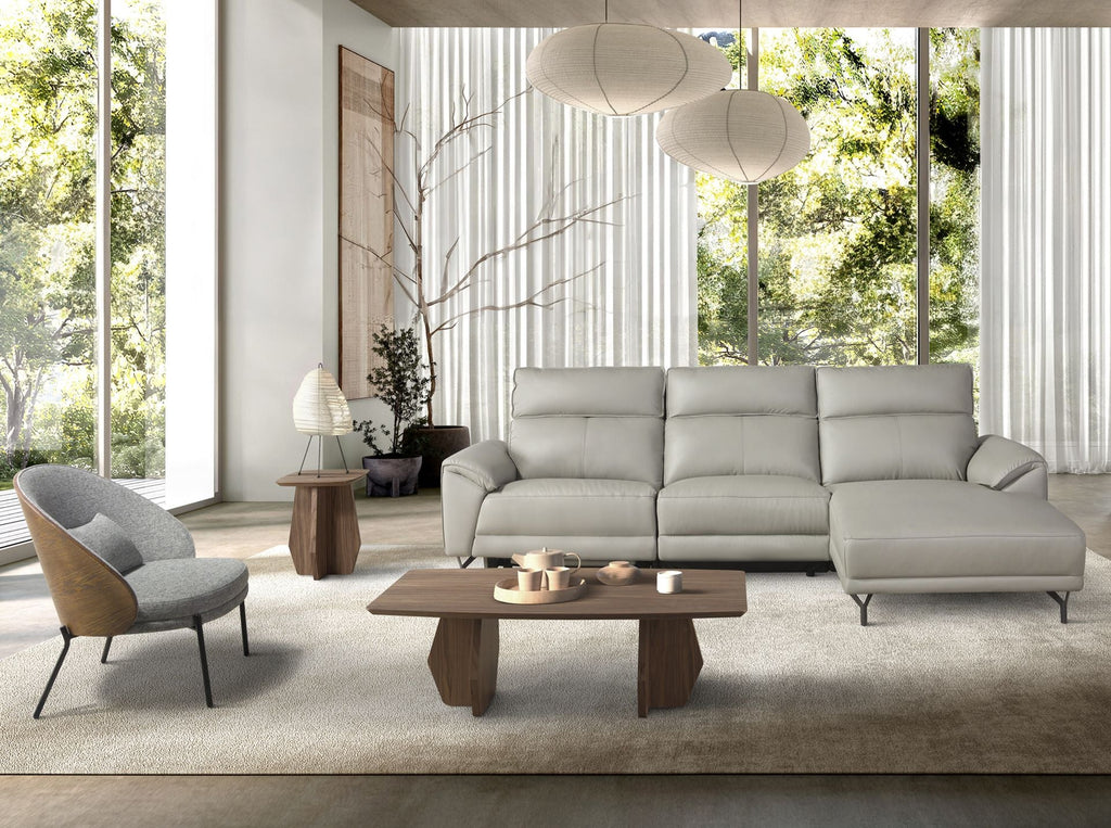 Armchair in grey fabric and walnut