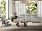 Armchair in grey fabric and walnut