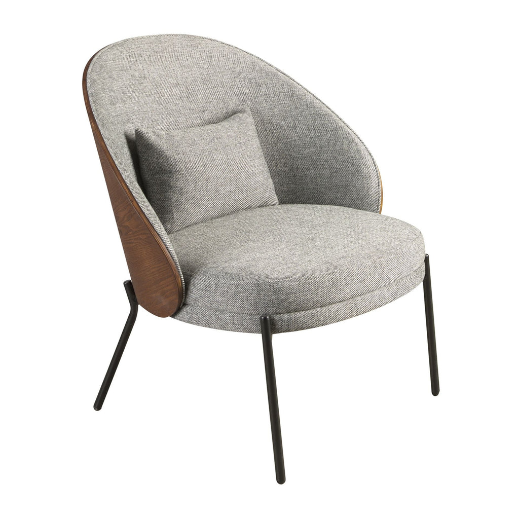 Armchair in grey fabric and walnut