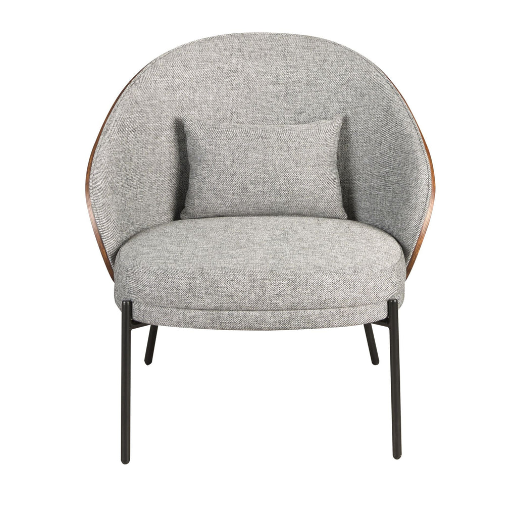 Armchair in grey fabric and walnut