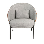Armchair in grey fabric and walnut