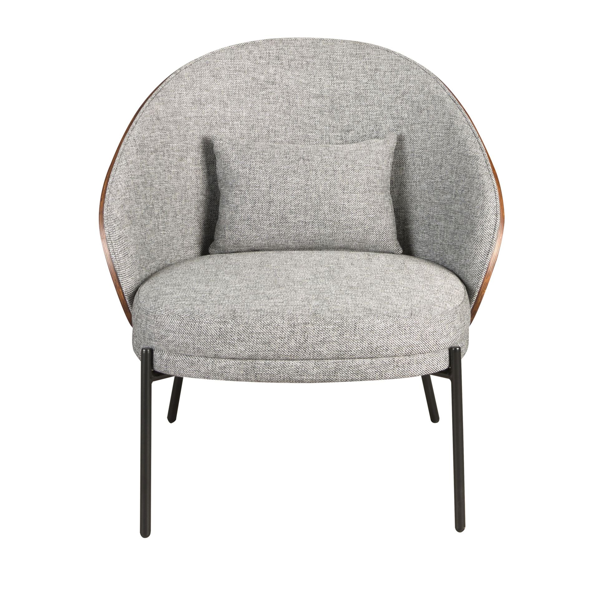 Armchair in grey fabric and walnut