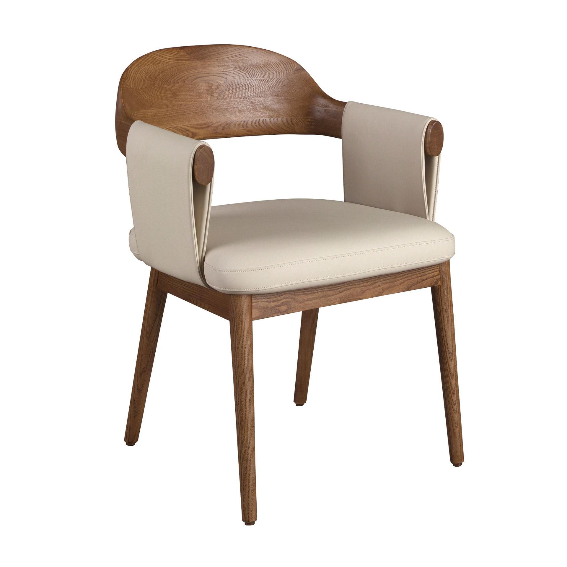 Walnut chair with cream faux leather