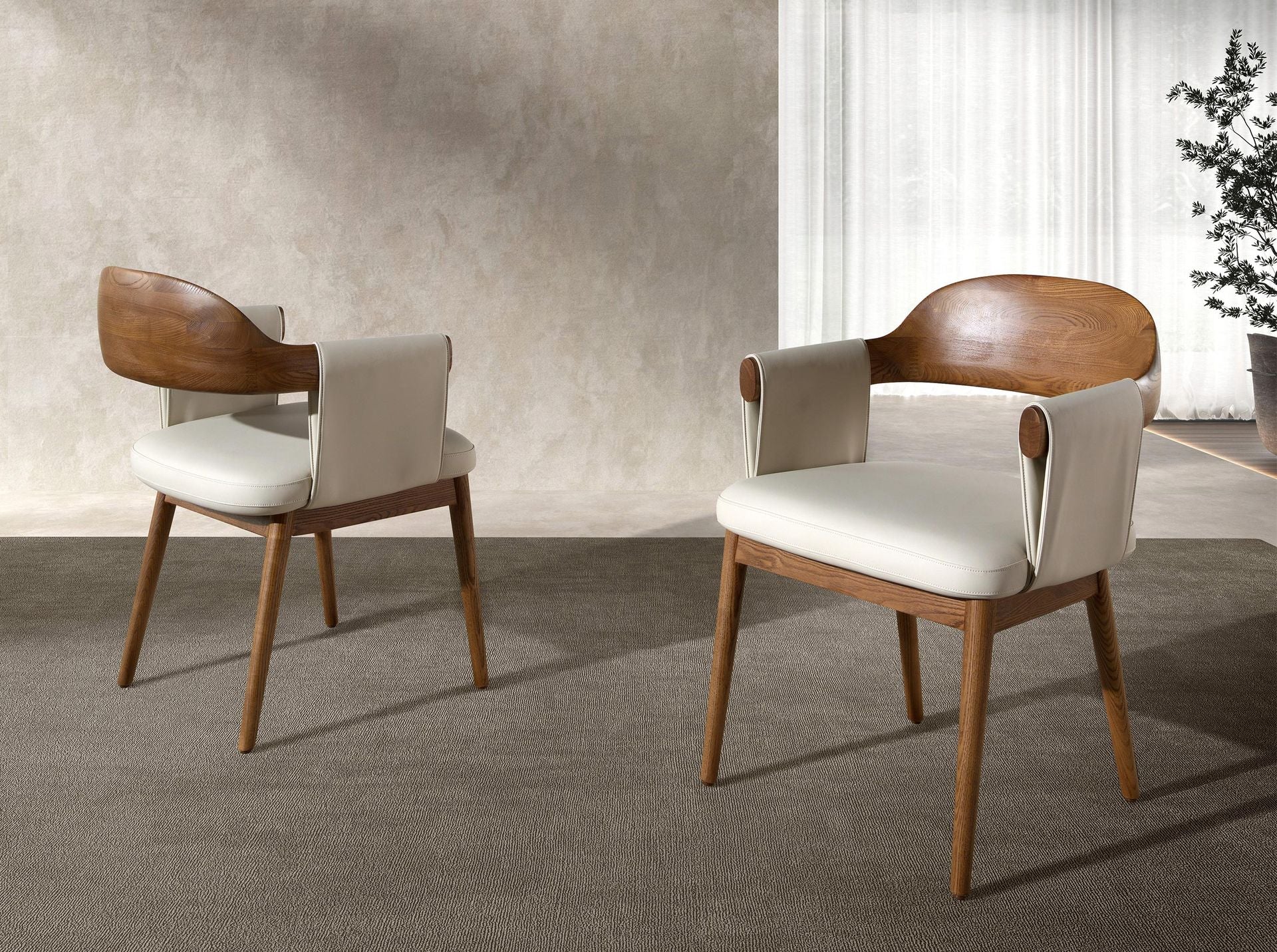 Walnut chair with cream faux leather