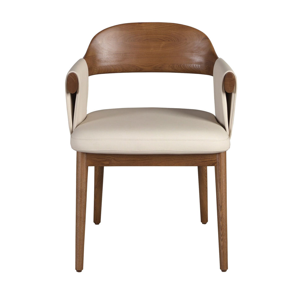 Walnut chair with cream faux leather