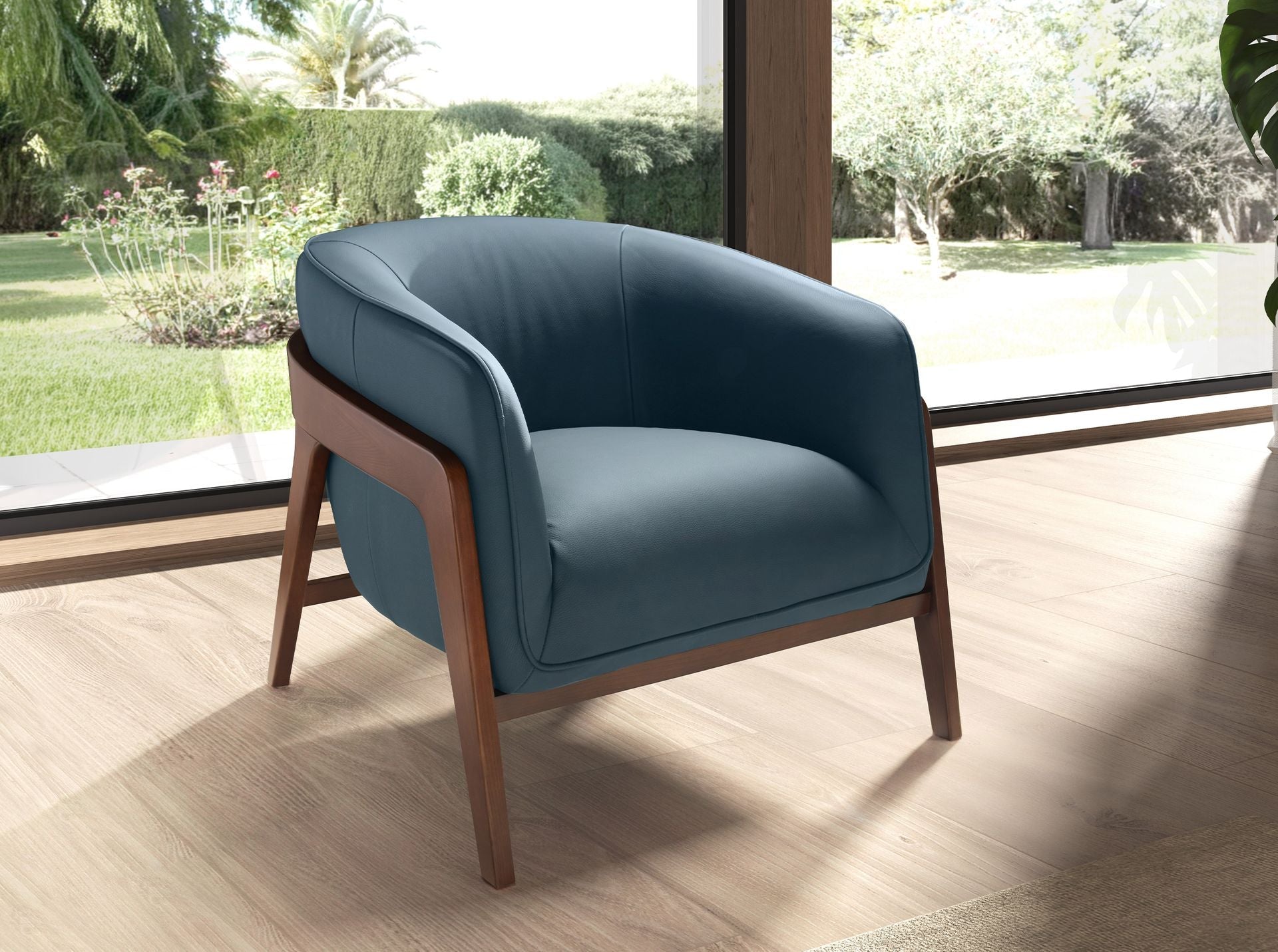 Teal leather armchair