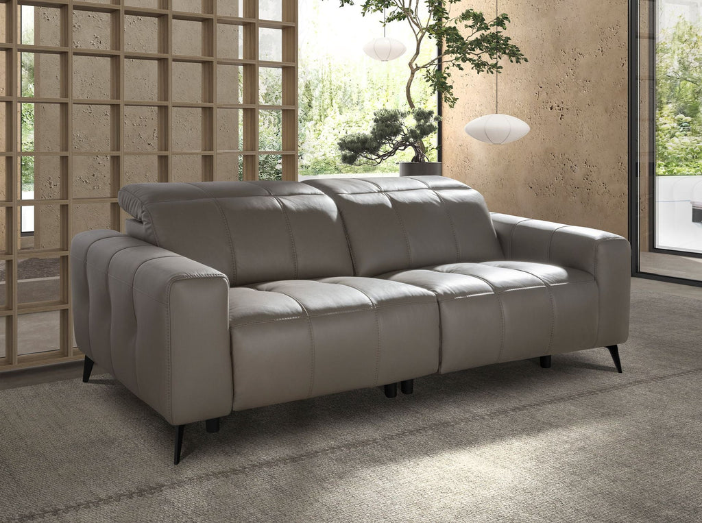 Three-seater reclining sofa in grey leather