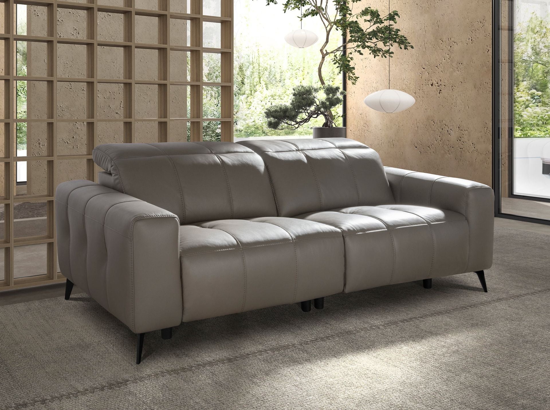 Three-seater reclining sofa in grey leather