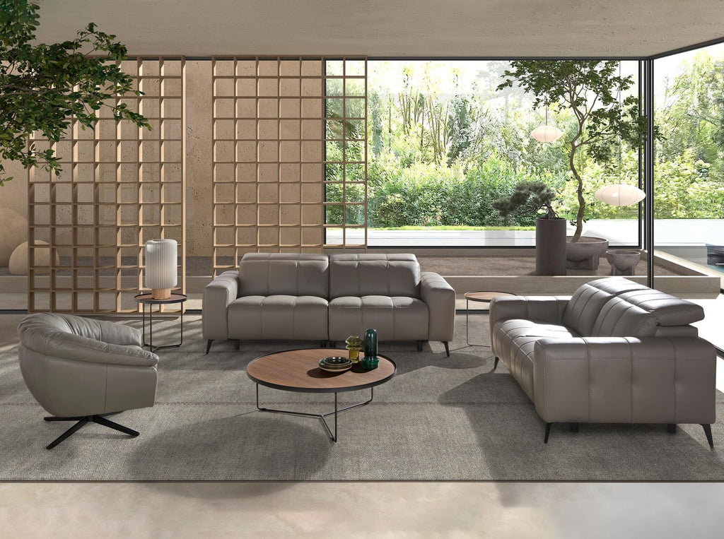 Three-seater reclining sofa in grey leather