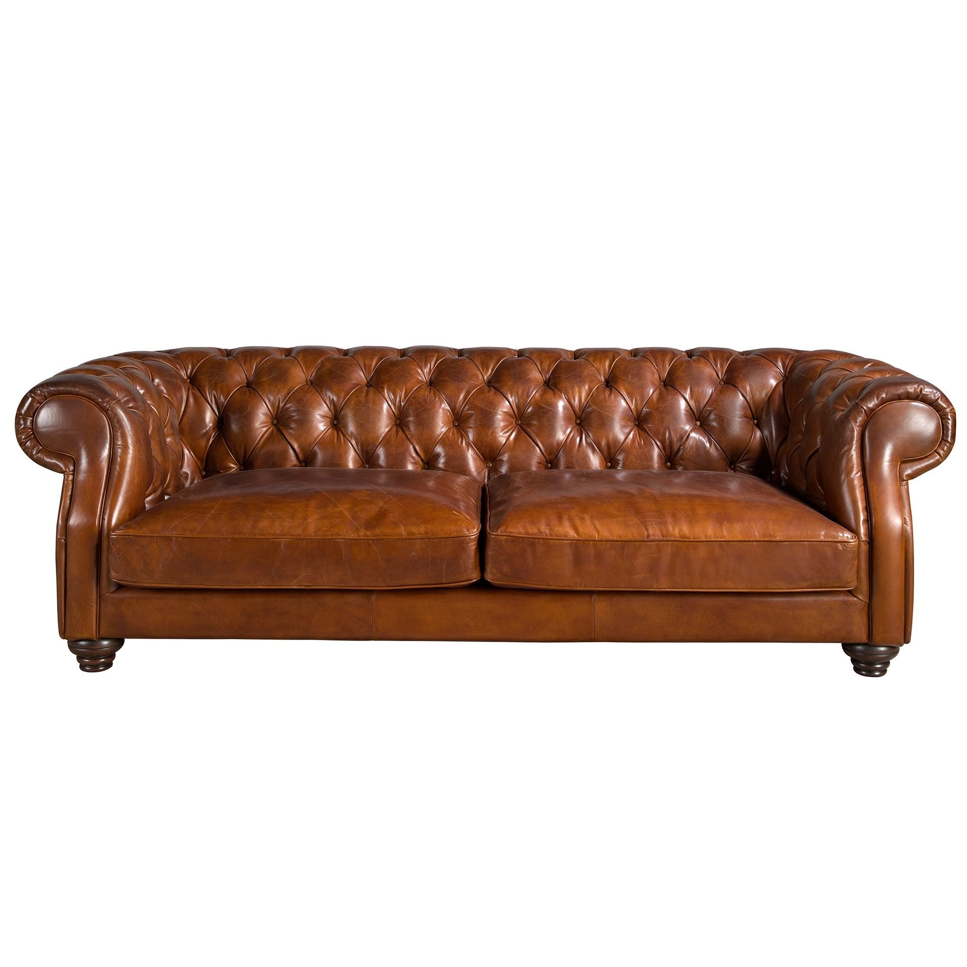Divano Chester a 3 posti in pelle marrone cognac