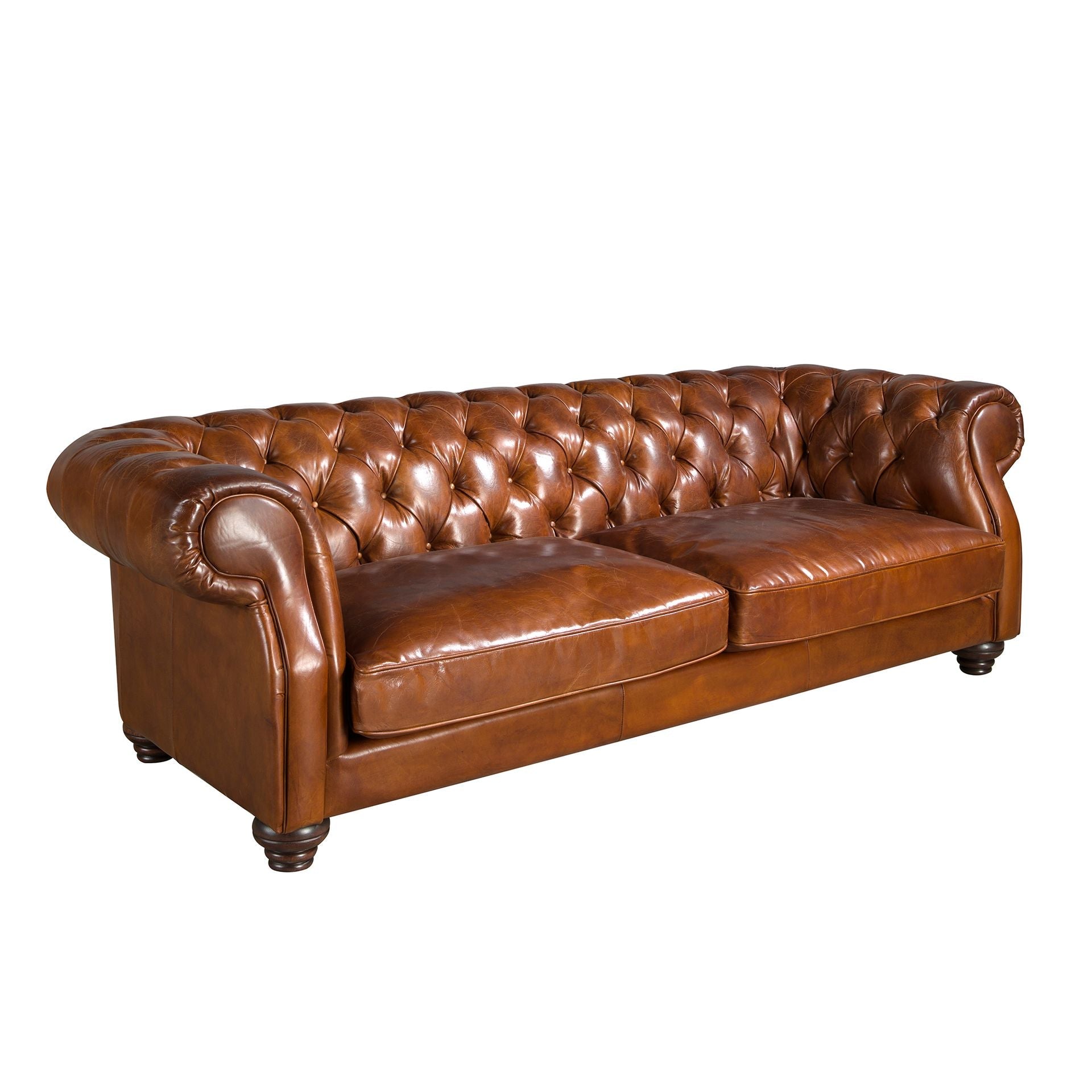 Divano Chester a 3 posti in pelle marrone cognac