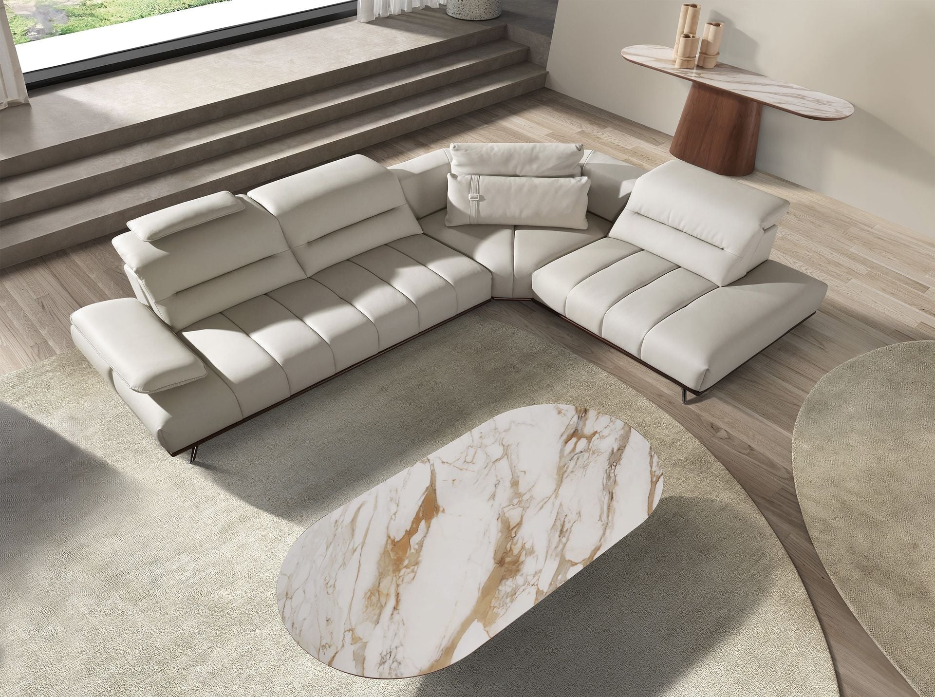 Light grey leather right corner sofa