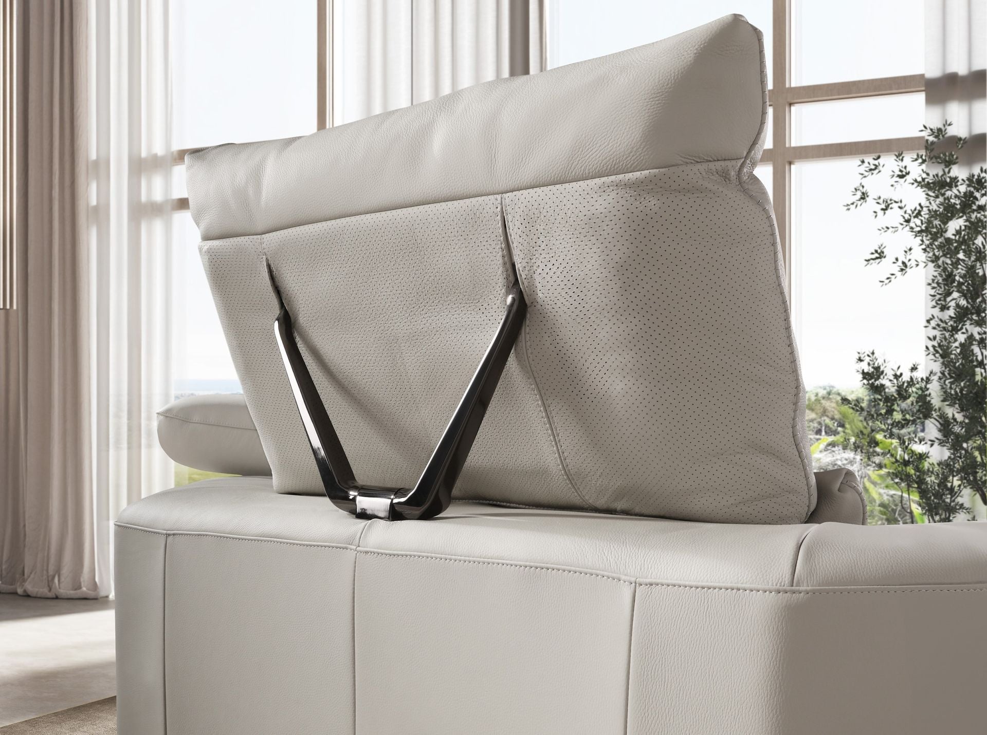 Light grey leather right corner sofa