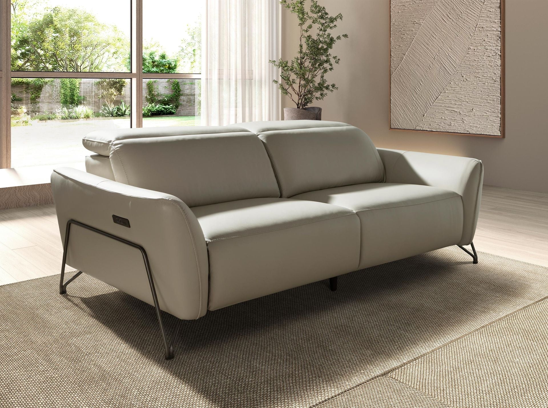 3-seater leather recliner sofa in sand