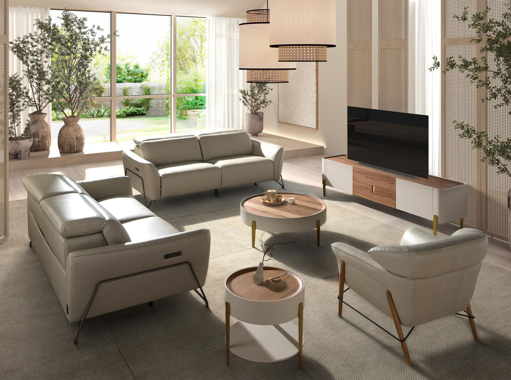 3-seater leather recliner sofa in sand