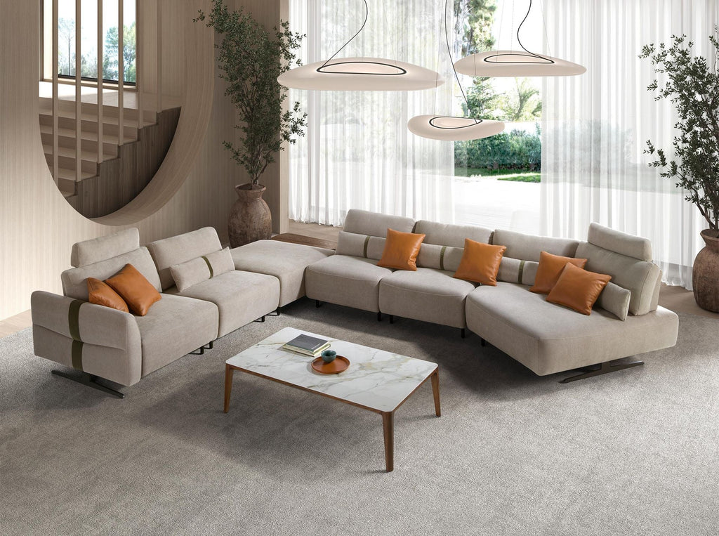 Chaise longue relax modulare destra in tessuto color sabbia