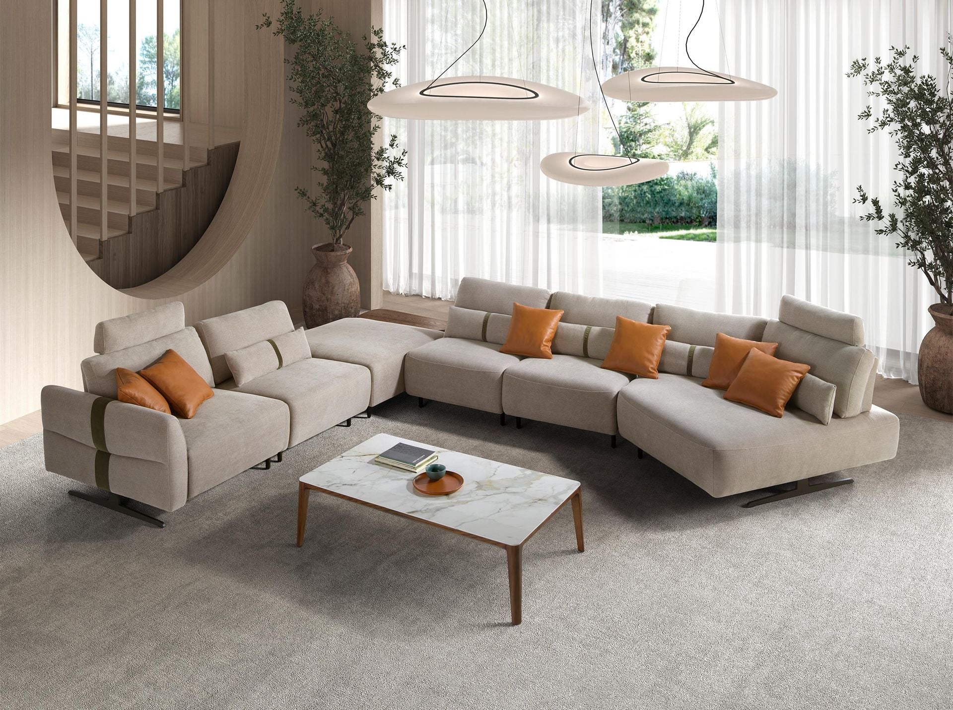 Chaise longue relax modulare destra in tessuto color sabbia
