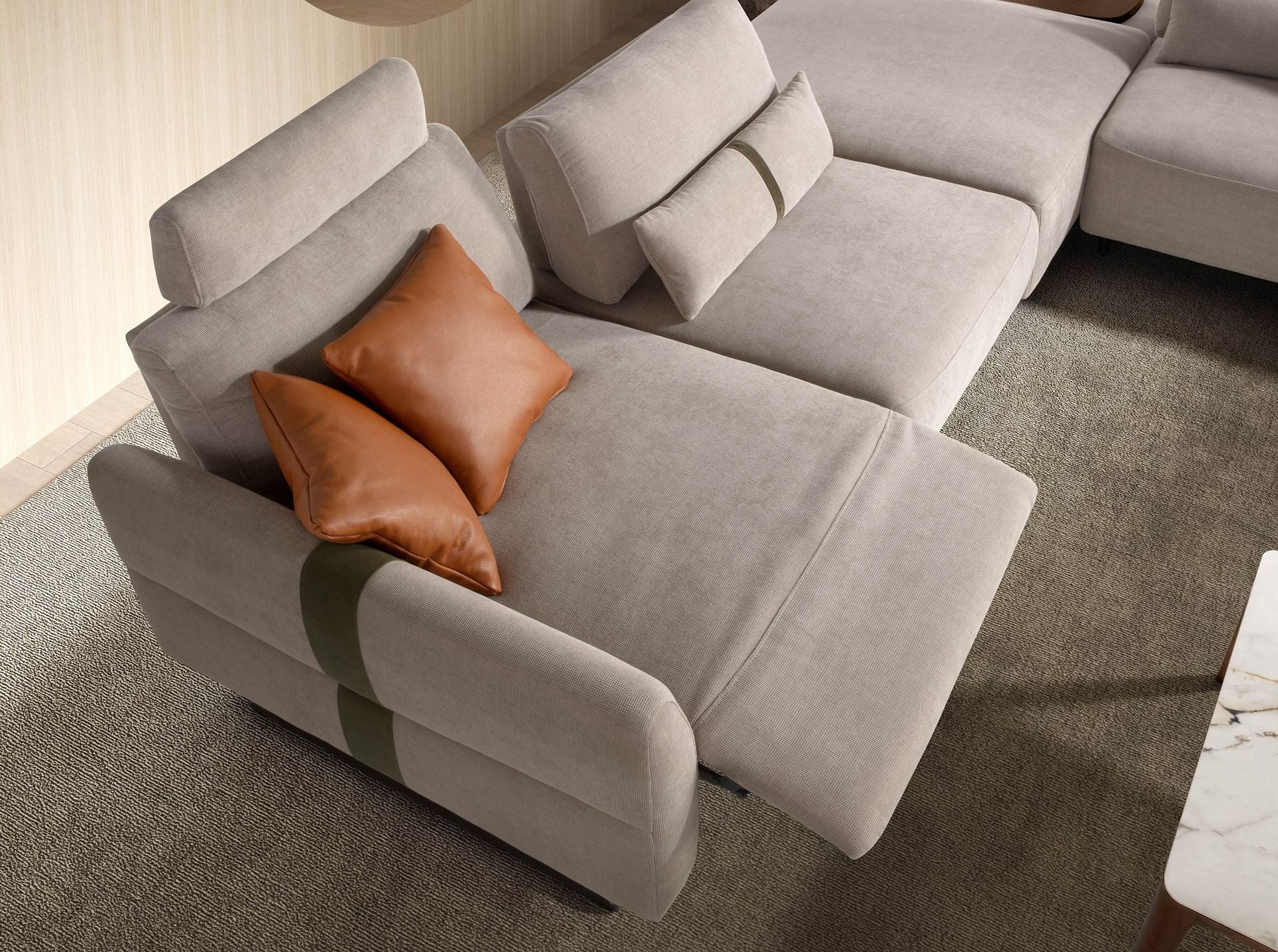 Chaise longue relax modulare destra in tessuto color sabbia