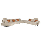 Divano modulare con chaise longue a sinistra e funzione relax in tessuto color sabbia