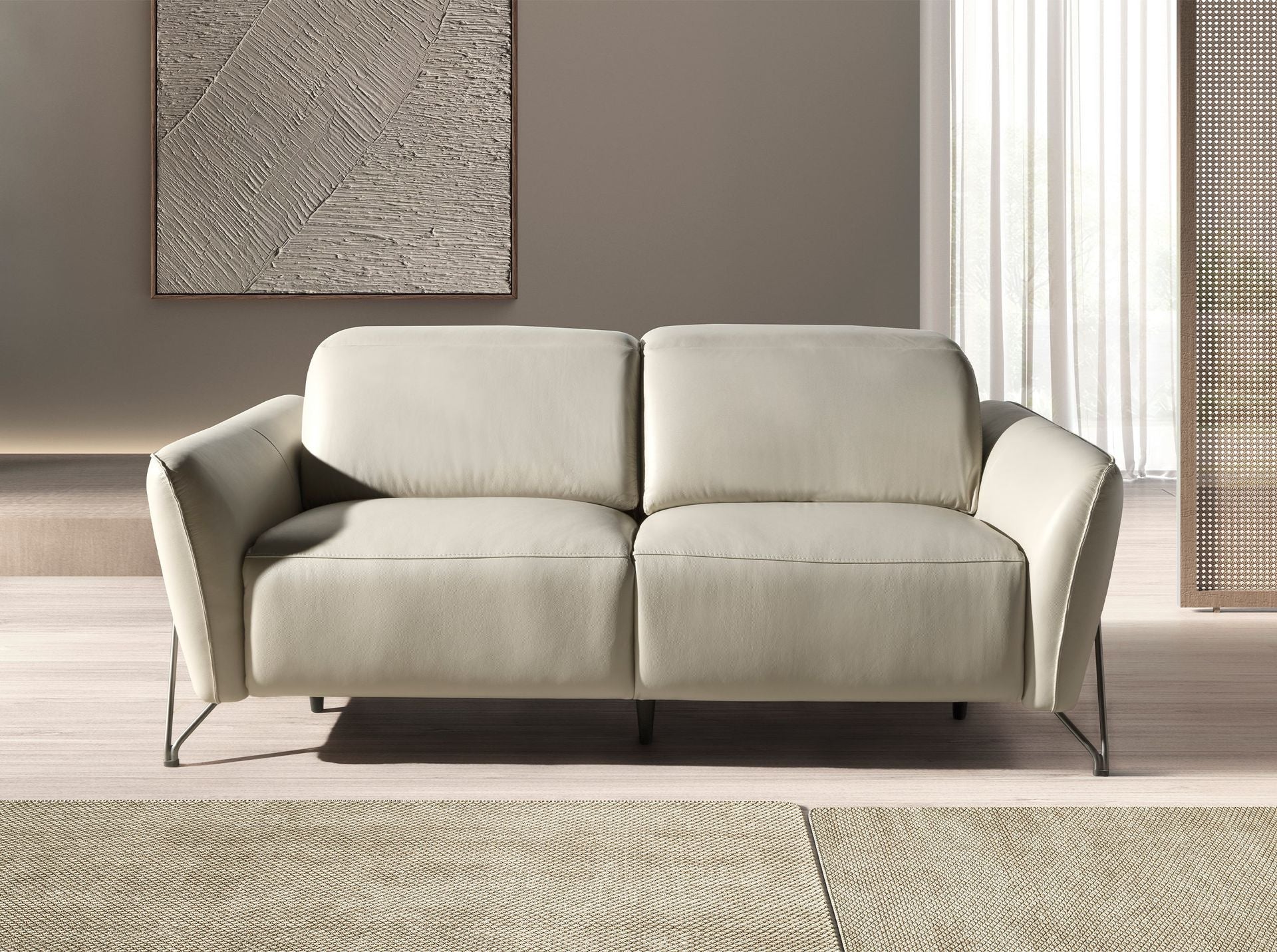Two-seater leather relax sofa in sand colour