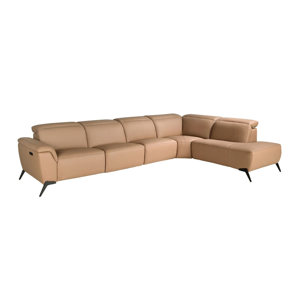 Modular right-hand brown leather reclining chaise longue sofa