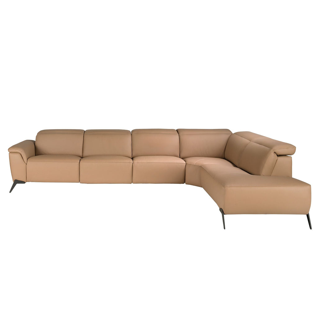 Modular right-hand brown leather reclining chaise longue sofa