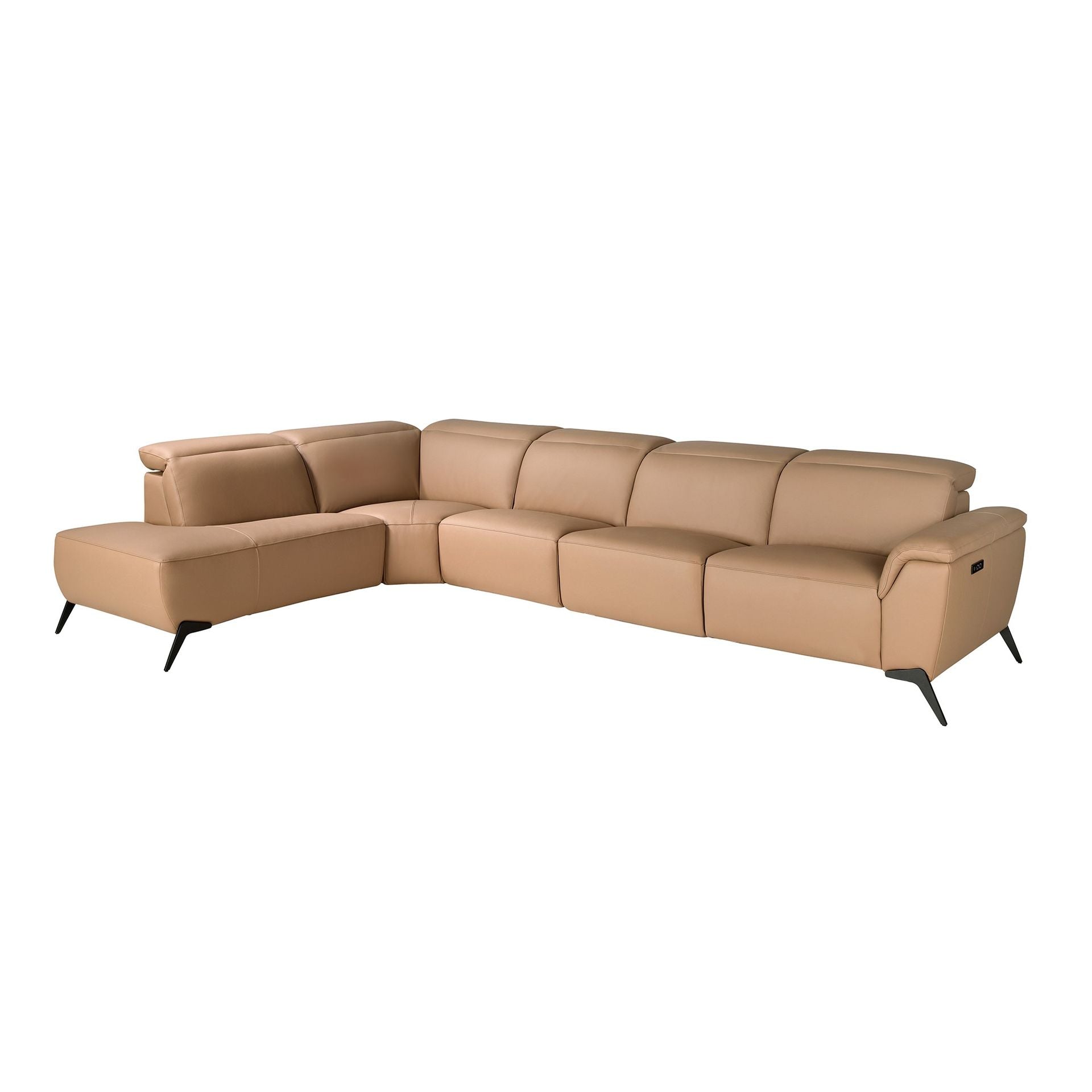 Brown leather modular left-hand chaise longue relax sofa