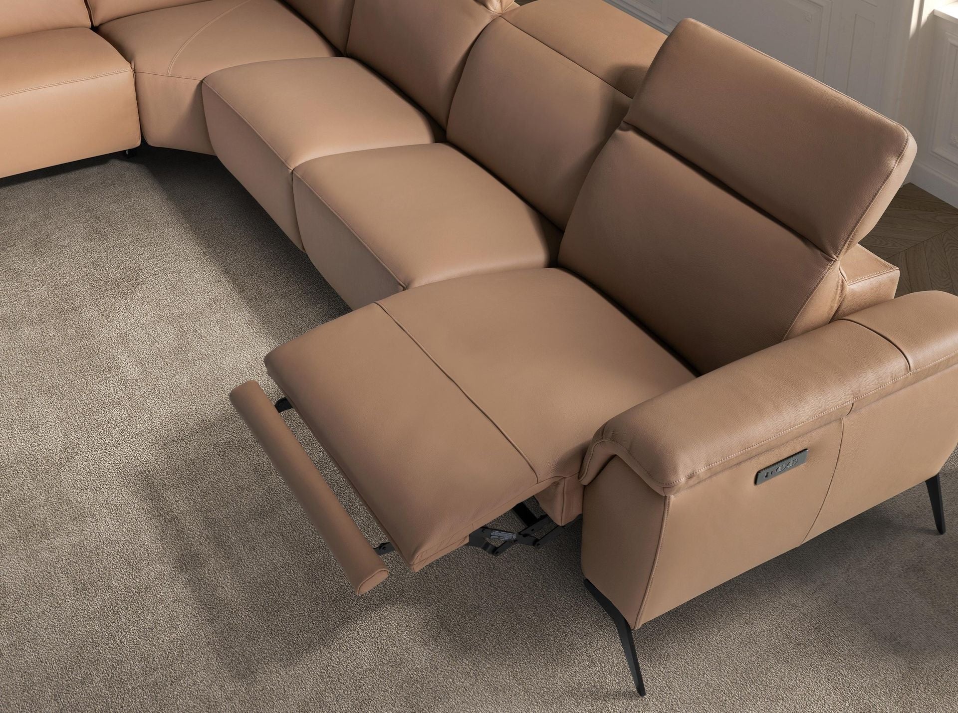 Brown leather modular left-hand chaise longue relax sofa